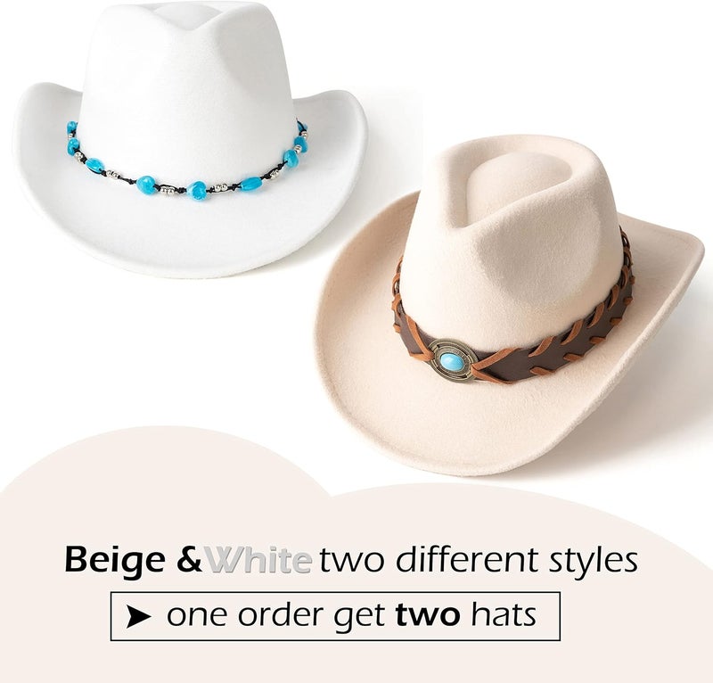 Gossifan Western Cowboy & Cowgirl Hat Felt Wide Brim Women Men Fedora Hats - Image 2